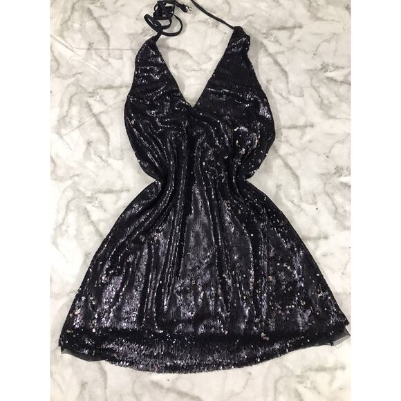 FREE PEOPLE Women Sequin Slip Mini Strappy Dress GOLD/BLK Cocktail Party XS - Picture 3 of 10